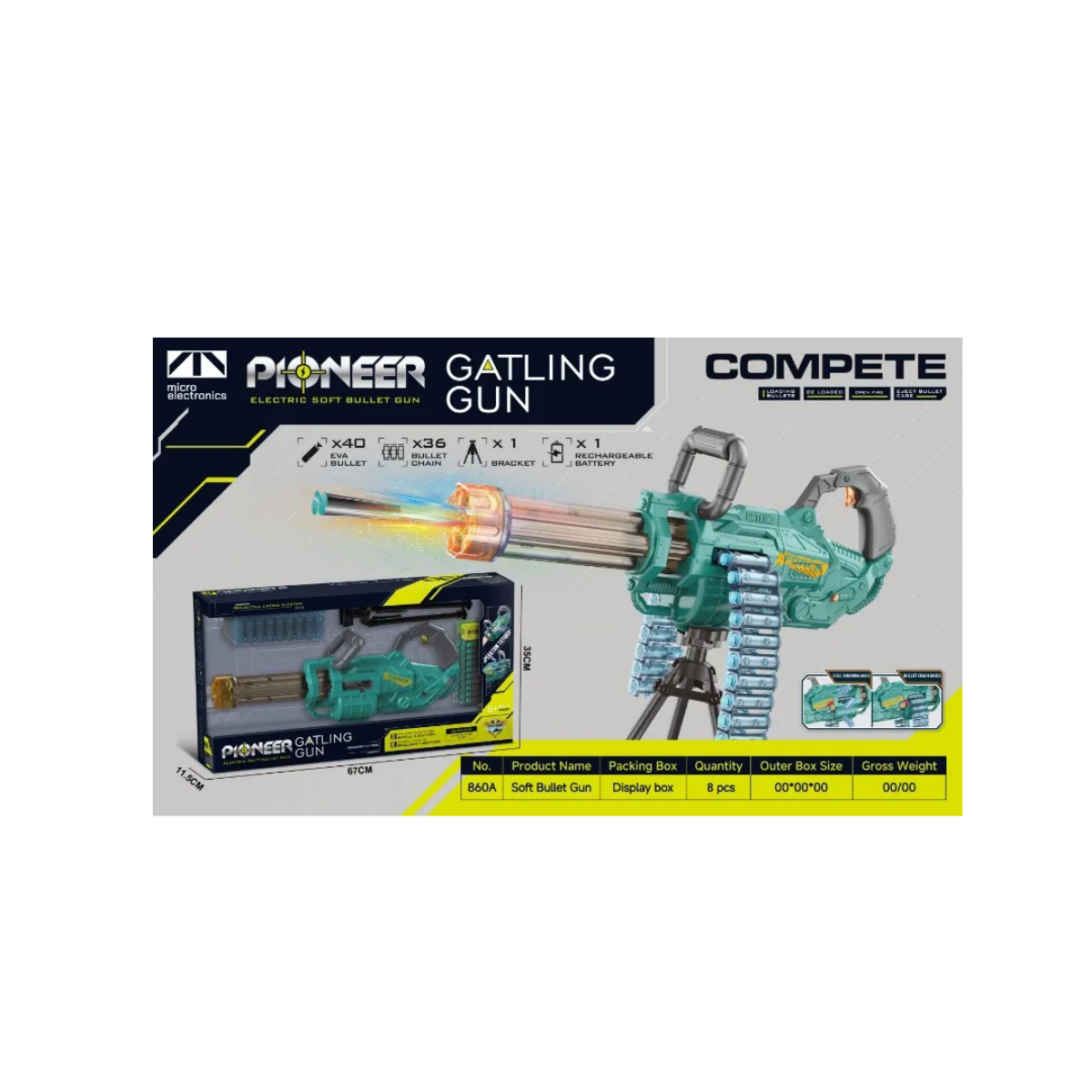 Mini Gatling Automática a Batería de Dardos EVA 860A