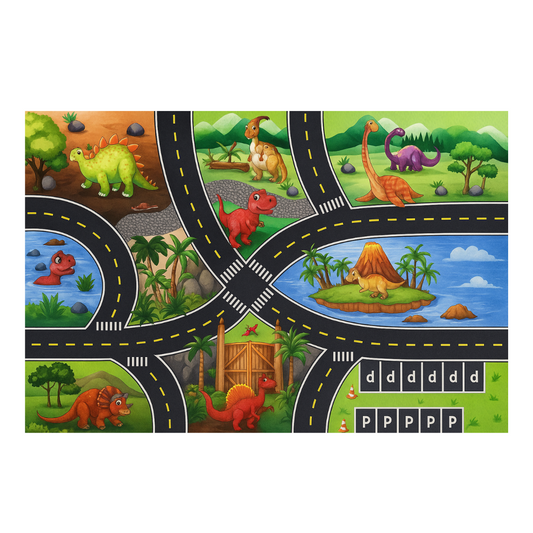 Set De Dinosaurios Y Auto Con Alfombra