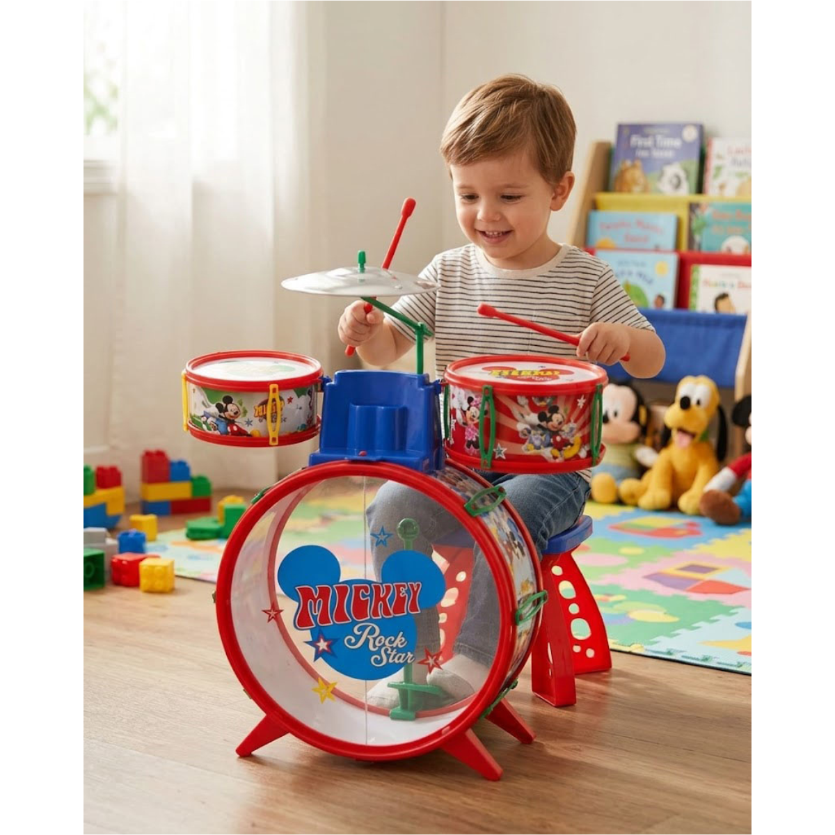 Batería Musical Grande Mickey Mouse con Banquito