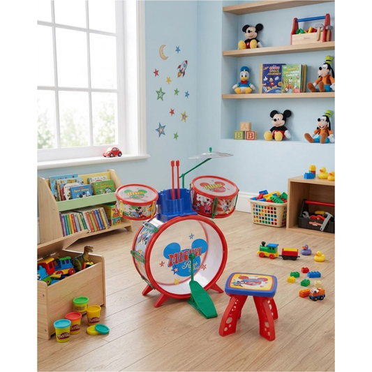 Batería Musical Grande Mickey Mouse con Banquito