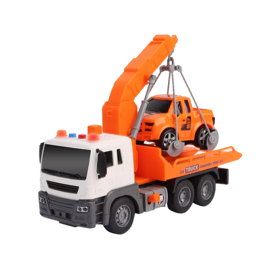 Camión Grúa Con Auto Y Sonido Naranja