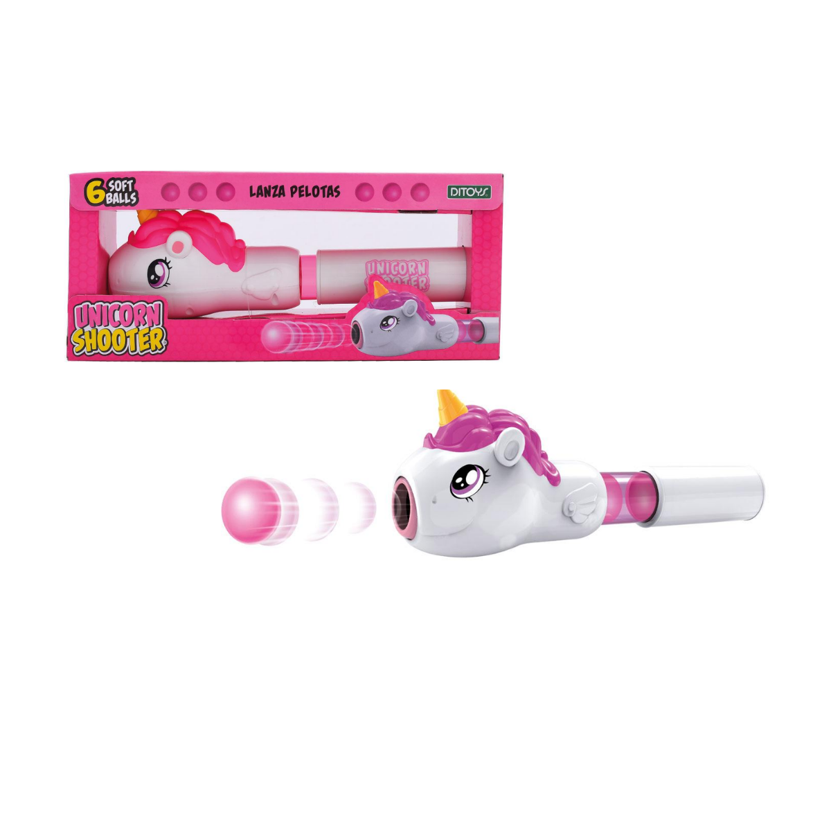 Lanza Pelotas Ditoys con 6 Pelotas Soft – Crocky/Shark/Unicorn