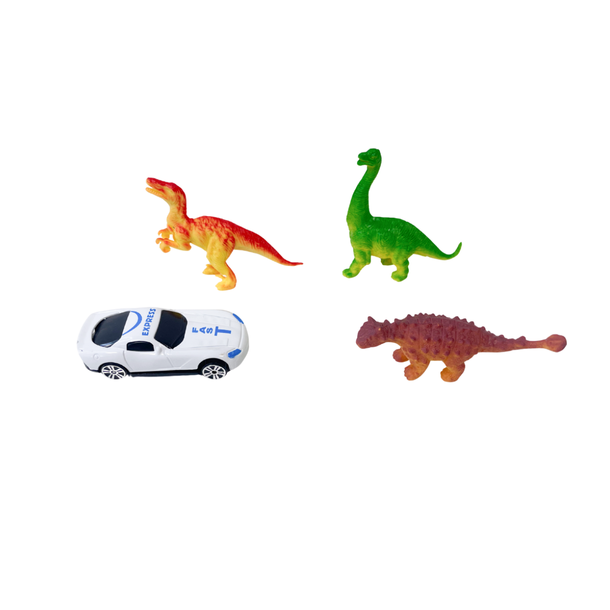 Set De Dinosaurios Y Auto Con Alfombra