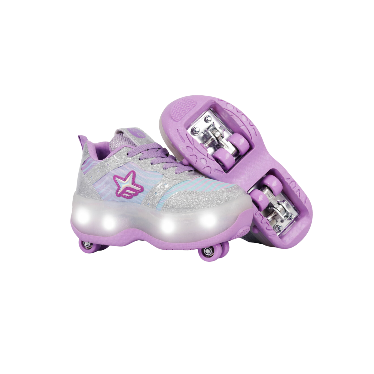 Zapatillas Patines Con Luz 2 Roll Cool Plata Footy