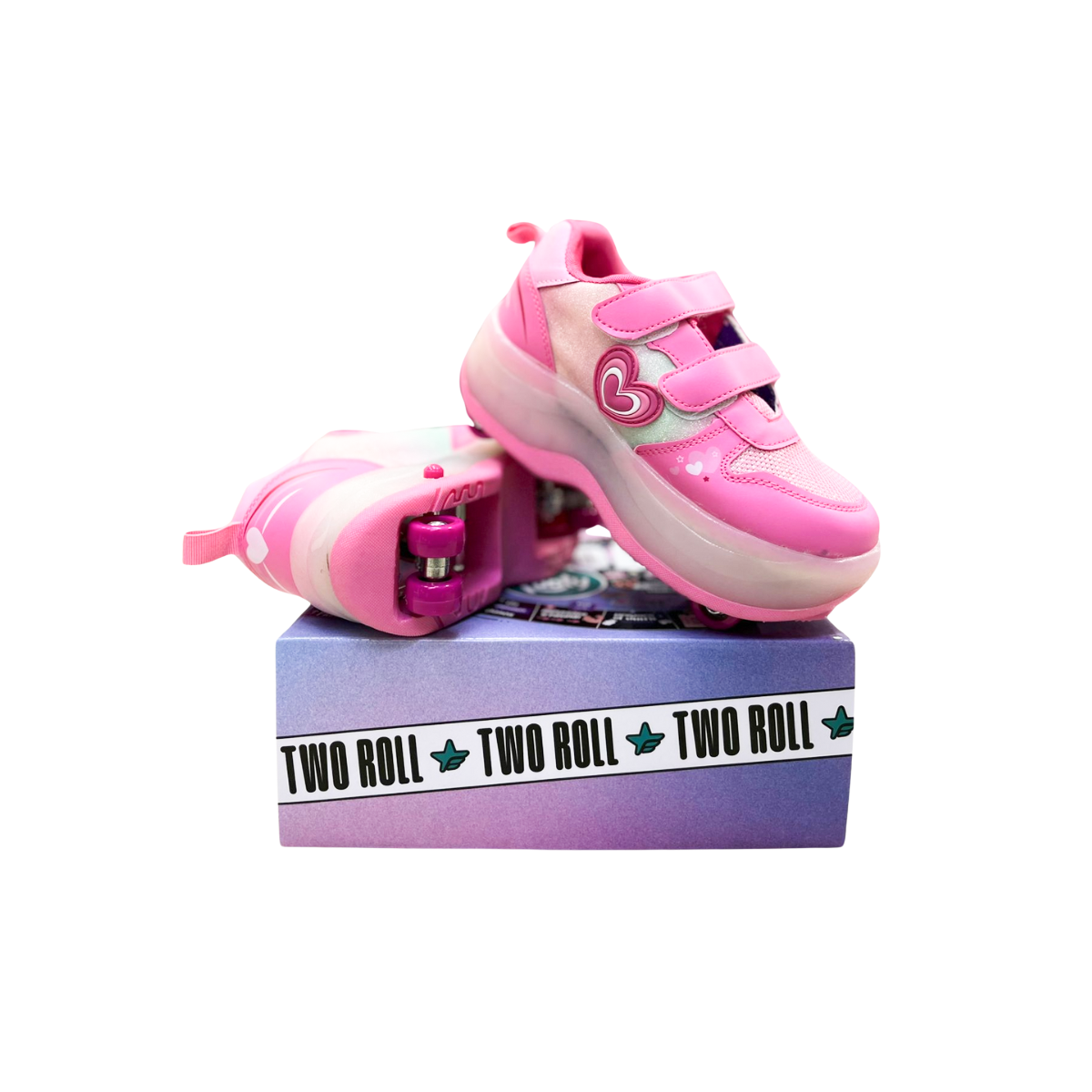 Zapatillas Patines Con Luz 2 Roll Love Fucsia Footy