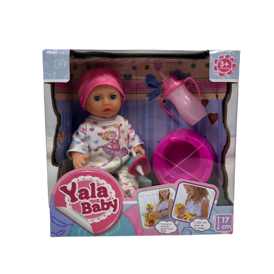 Muñeca Bebe Con Mamadera y Pelela 17cm