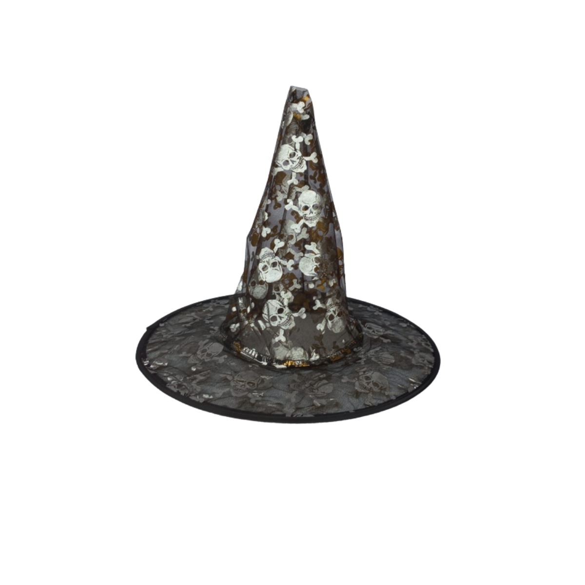 Sombrero de Bruja Transparente Negro y Oro