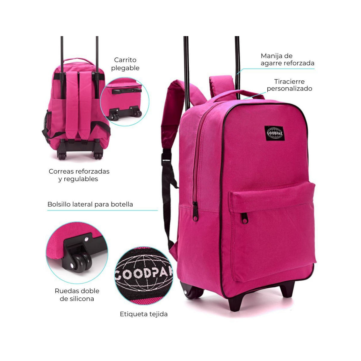 Mochila con Carro GoodPak Fucsia 17” Escolar