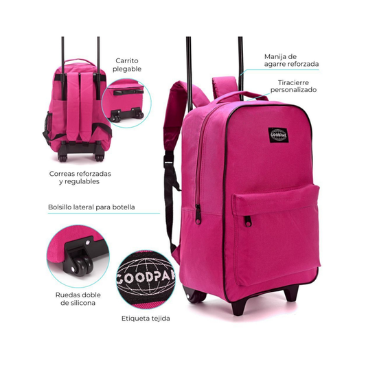 Set Escolar Rosa: Mochila Carrito Rosa Goodpak + 1 Botella Deportivas Skora