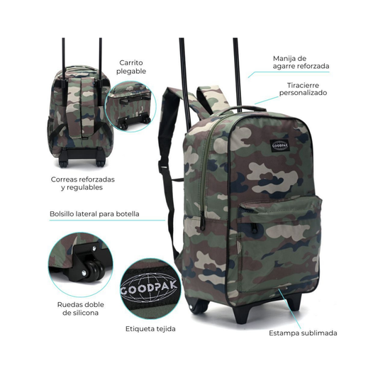 Mochila con Carro GoodPak Camuflada 17” Escolar