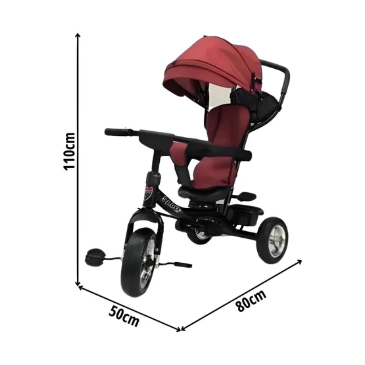 Triciclo Rojo 360° Con Capota y Manija Direccional
