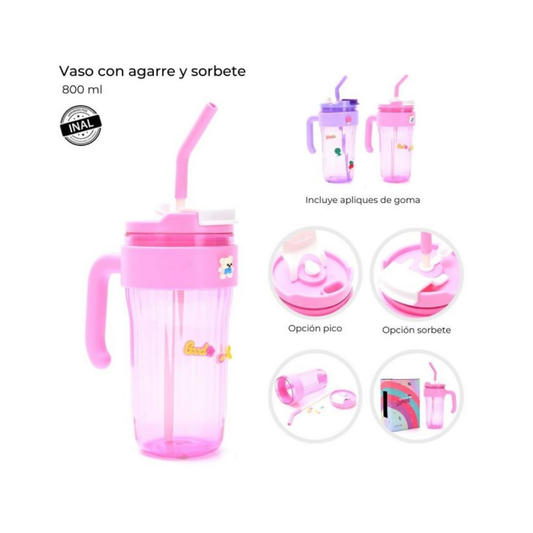 Vaso Skora Think Happy 800 ml con Agarre y Sorbete