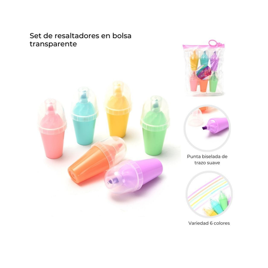 Set de Resaltadores Vaso Fluorescentes Skora x6 Think Happy
