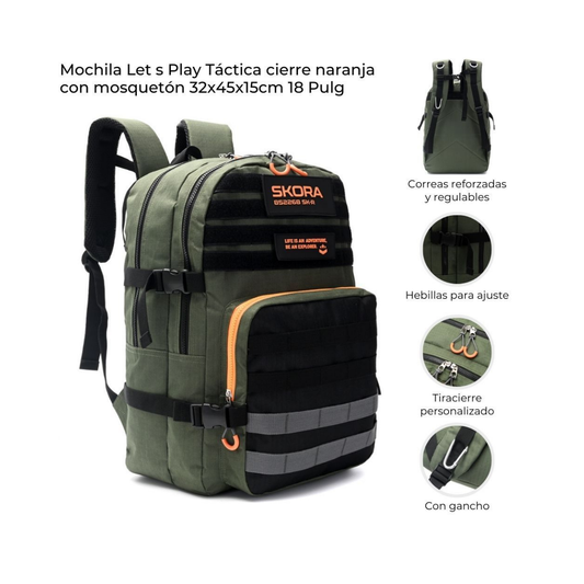 Mochila Let’s Play Gamer Pipping Naranja 18” con Llavero