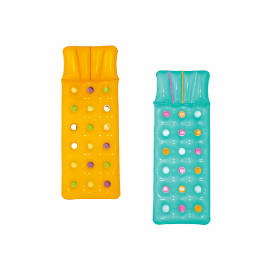 Colchoneta Inflable Transparente con Apoya Vaso 188x71 cm - Con Orificios de Colores