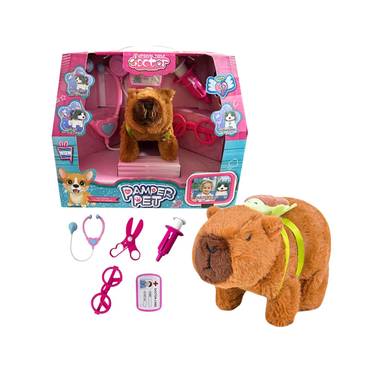 Peluche Capybara Doctor Mascota Con Movimiento Más Accesorios