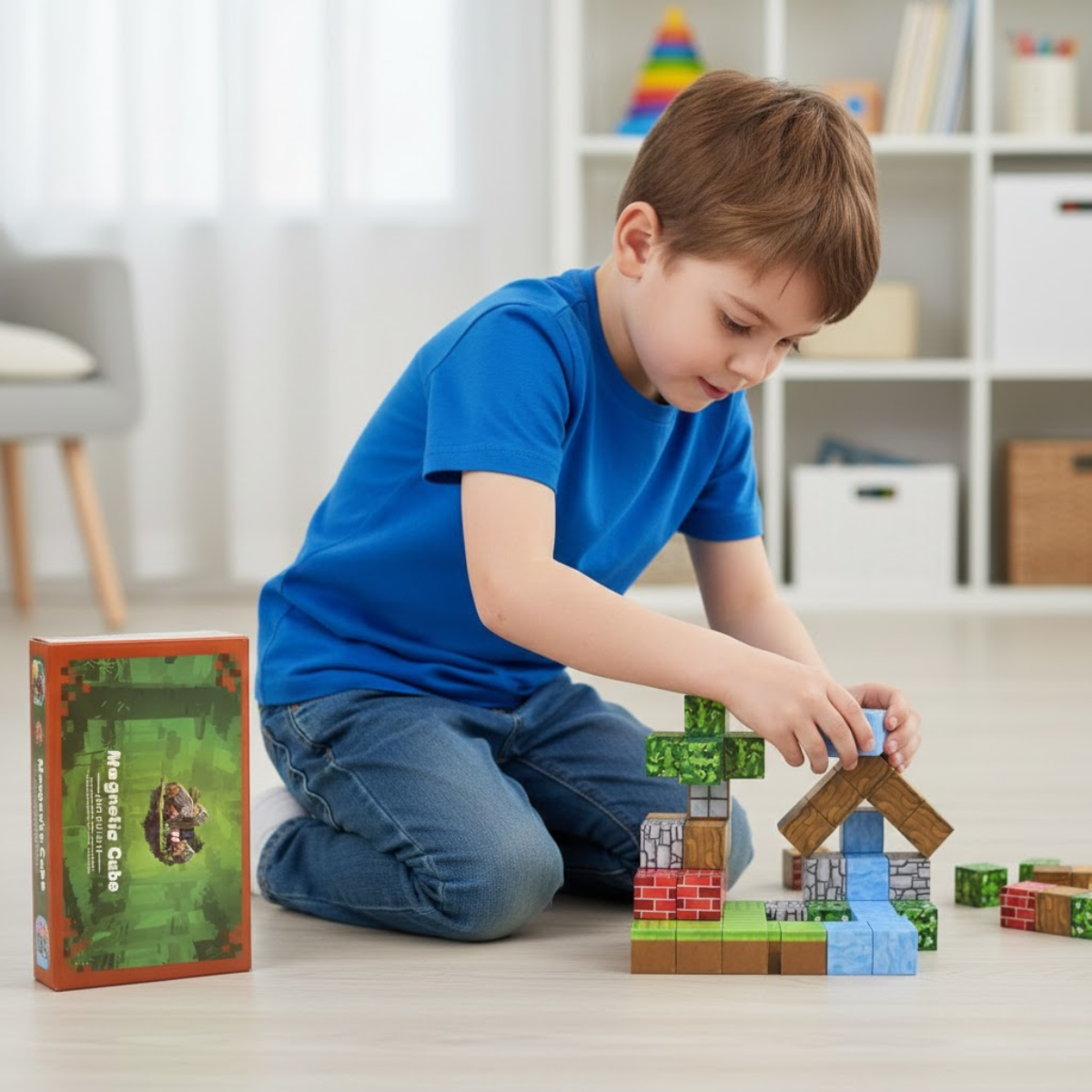 Cubos Magnéticos Minecraft Cabaña Junto Al Rio 48 Piezas Z019