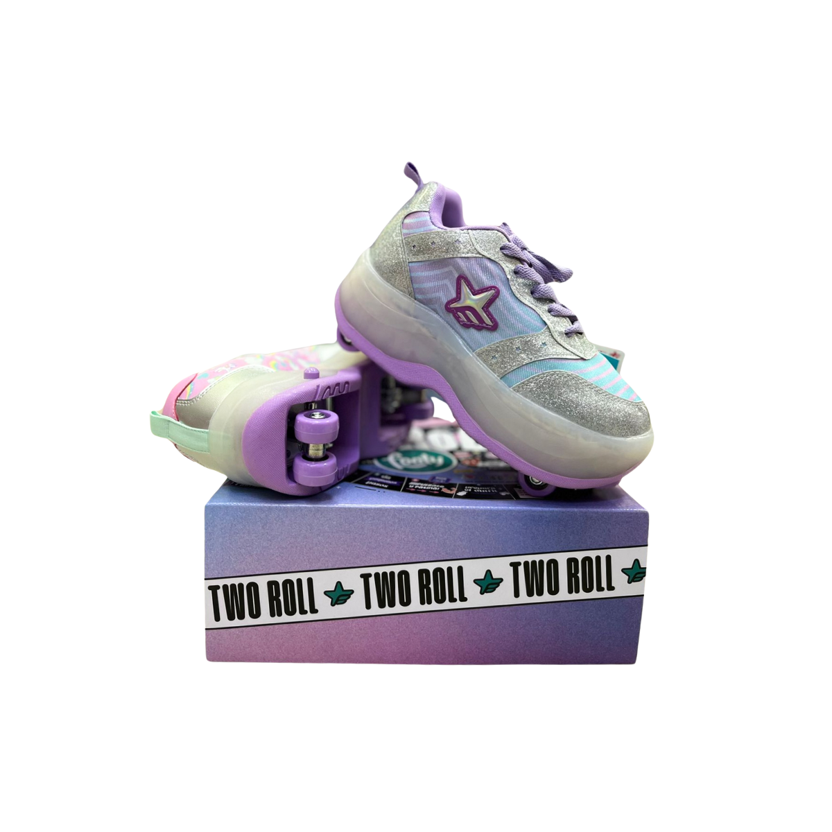 Zapatillas Patines Con Luz 2 Roll Cool Plata Footy