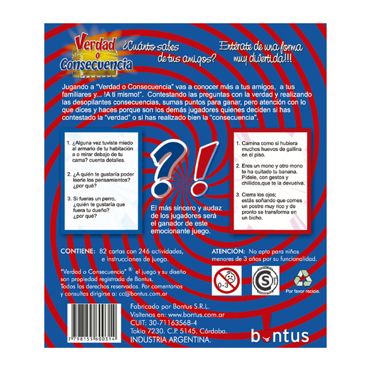 Juego de Cartas Verdad O Consecuencia Bontus