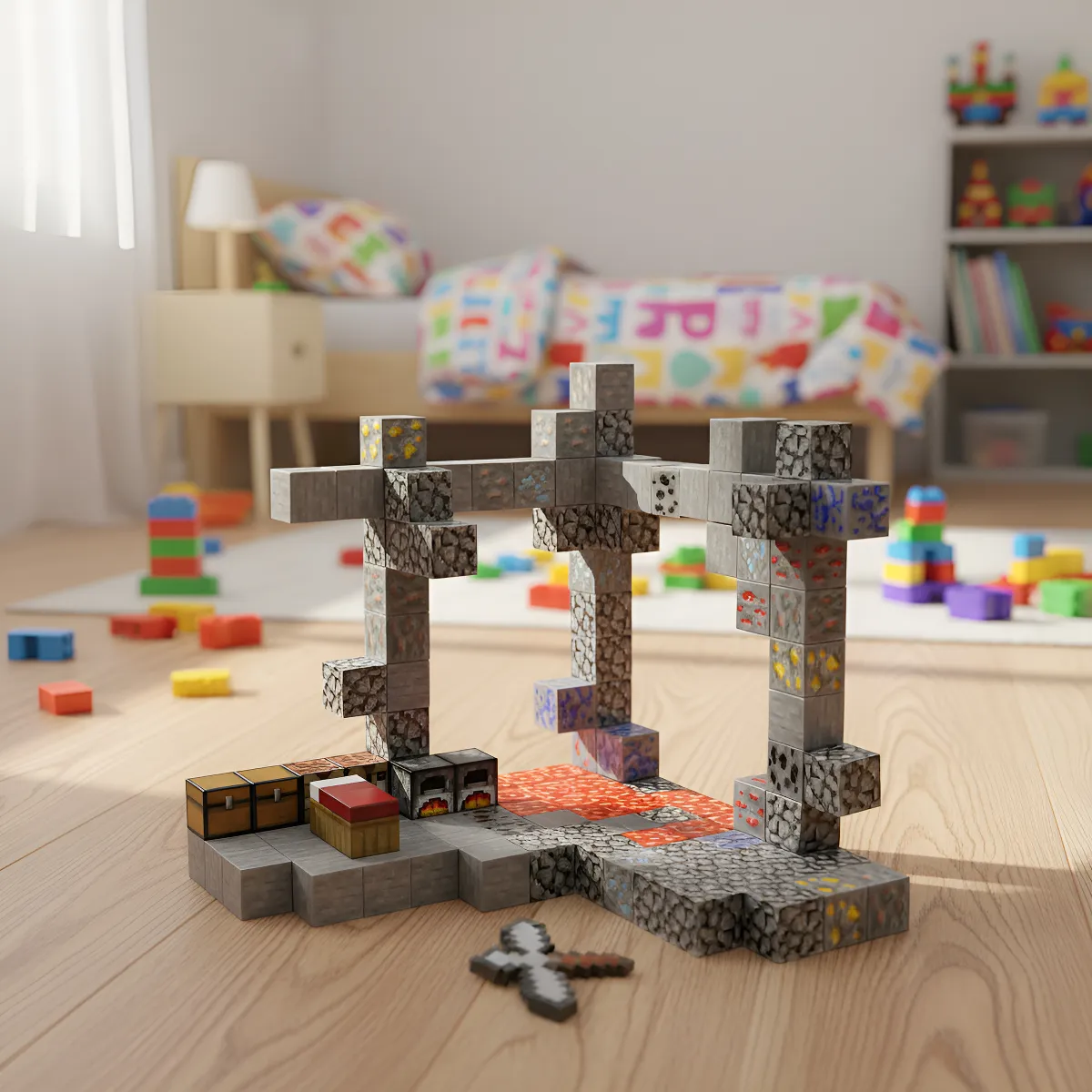 Cubos Magnéticos Minecraft Mina 128 Piezas T033