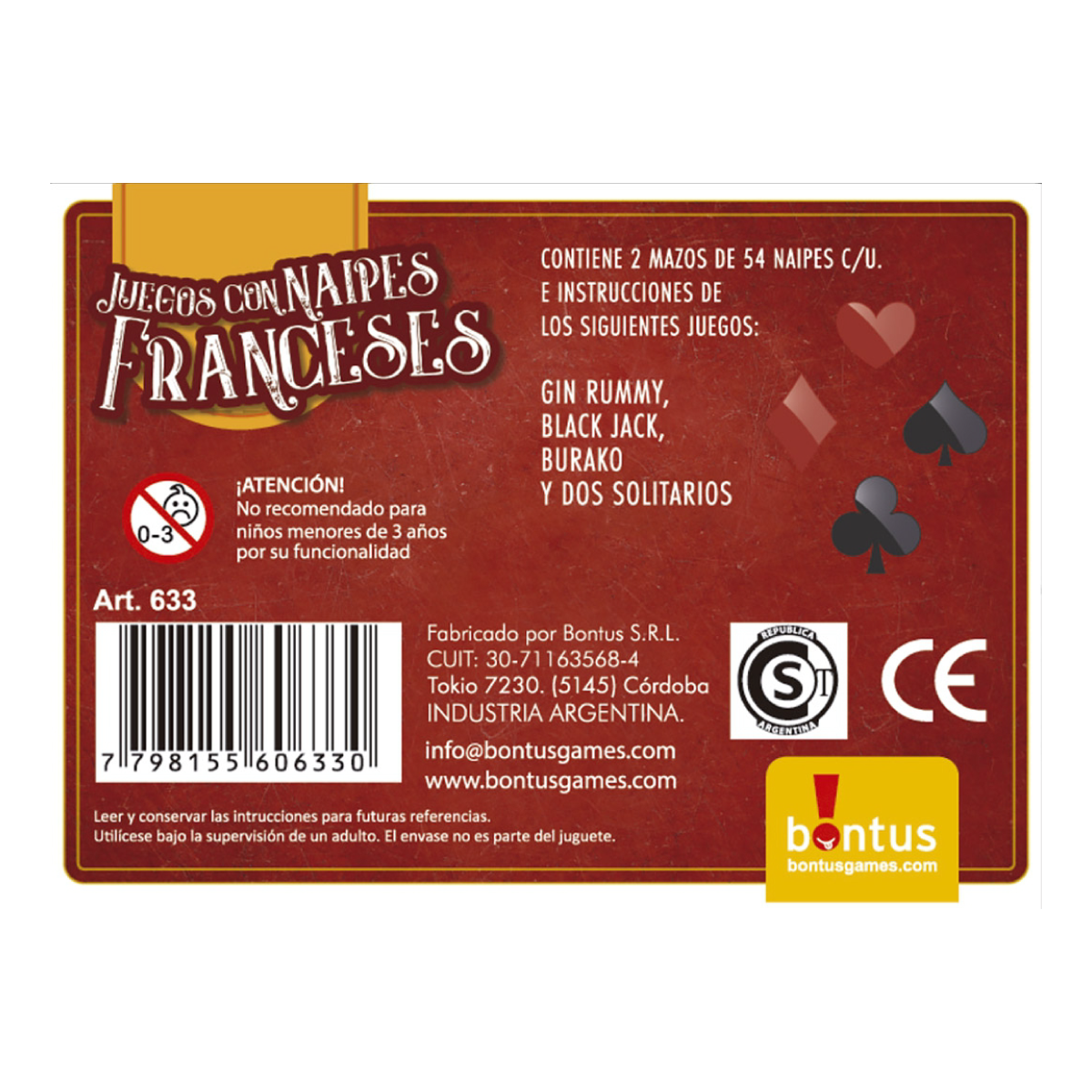 Juego de Cartas Juego Con Naipes Franceses Bontus