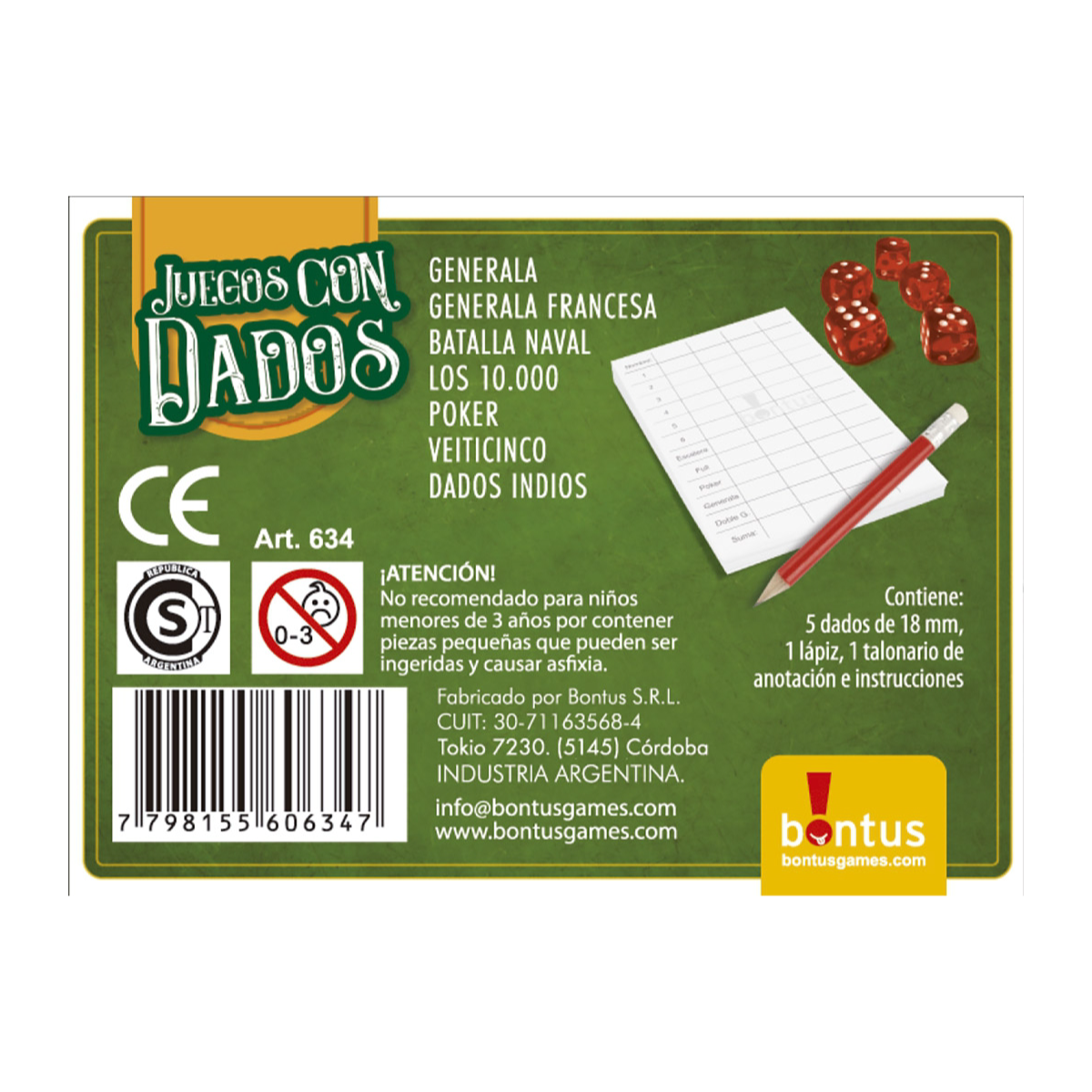 Juego de Mesa Juegos Con Dados Bontus