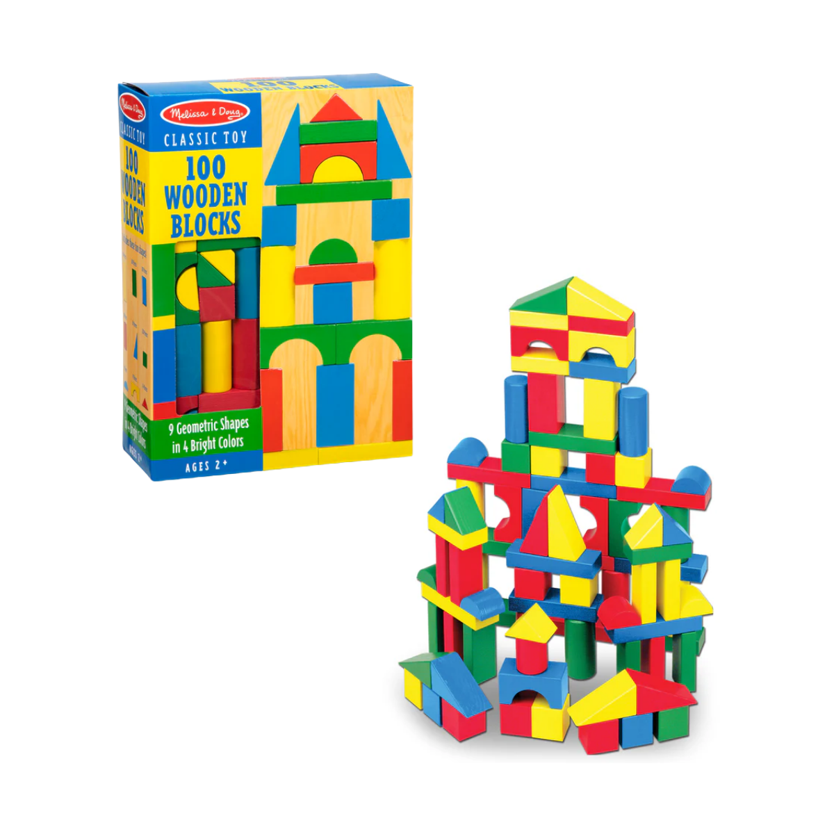 Melissa & Doug 100 Bloques de Madera 93416CAF | 9 Formas y 4 Colores ...
