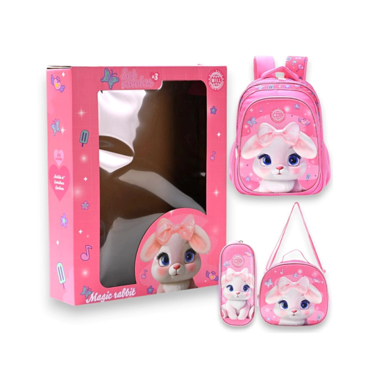 Set Escolar 3 en 1 Bani Rosa – Mochila 16" + Lunchera + Cartuchera WILL