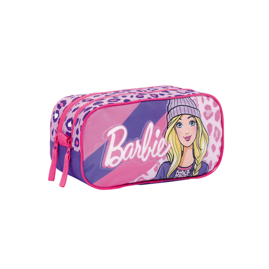 Cartuchera Doble Barbie Animal Print Rosa y Violeta – Portaútiles Escolar