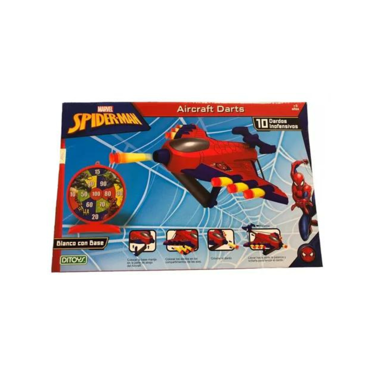 Spiderman Avión Lanzador Con 10 Dardos Aircraft Darts Ditoys