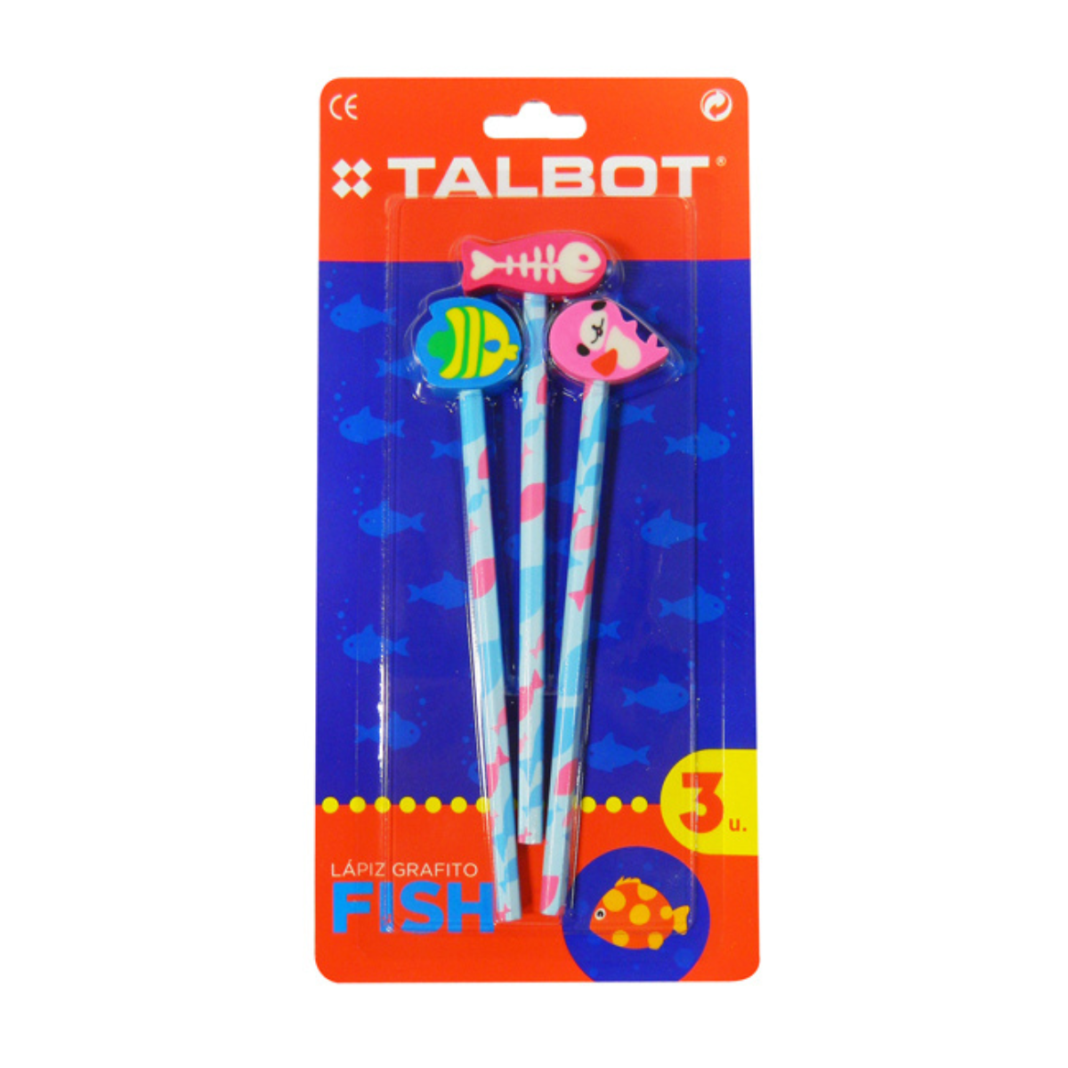 Lápiz Con Goma Talbot Peces x3