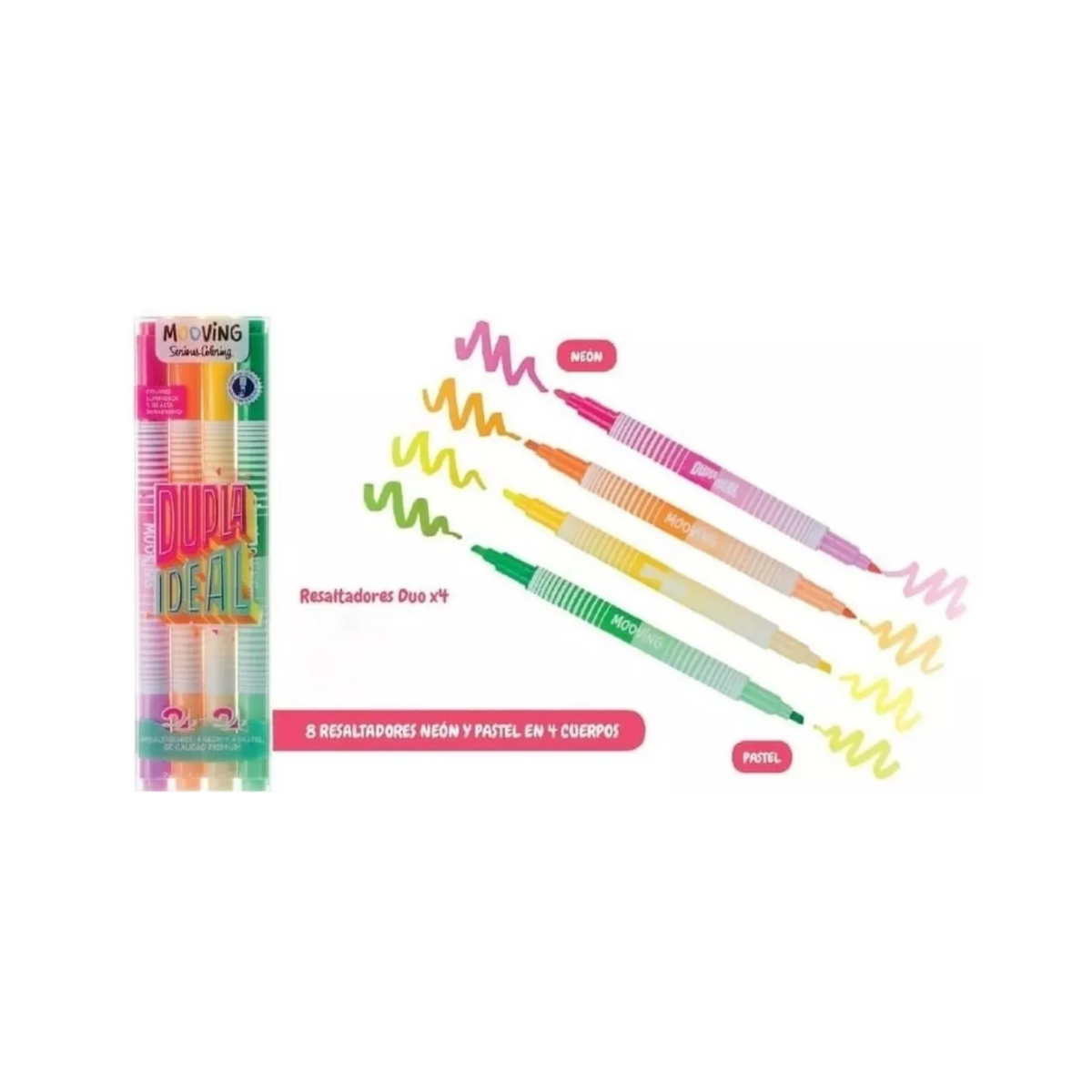 Resaltadores Dúo Neón y Pastel 4 Unidades Coloring