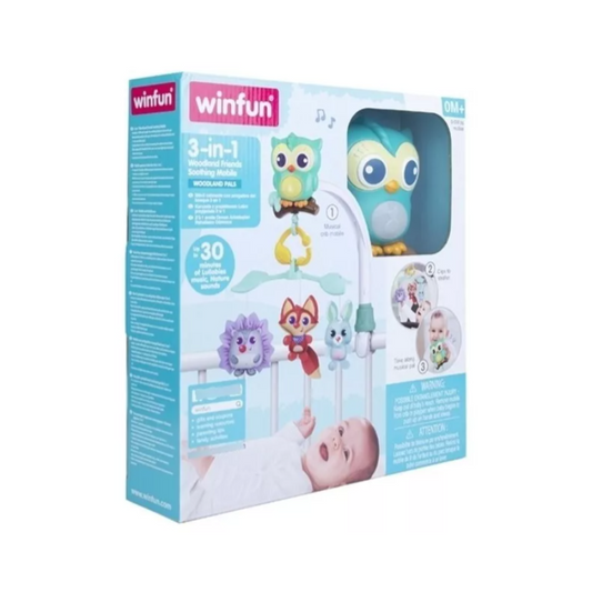 Móvil Cunero 3 En 1 Para Bebe Amigos Del Bosque WinFun Celeste