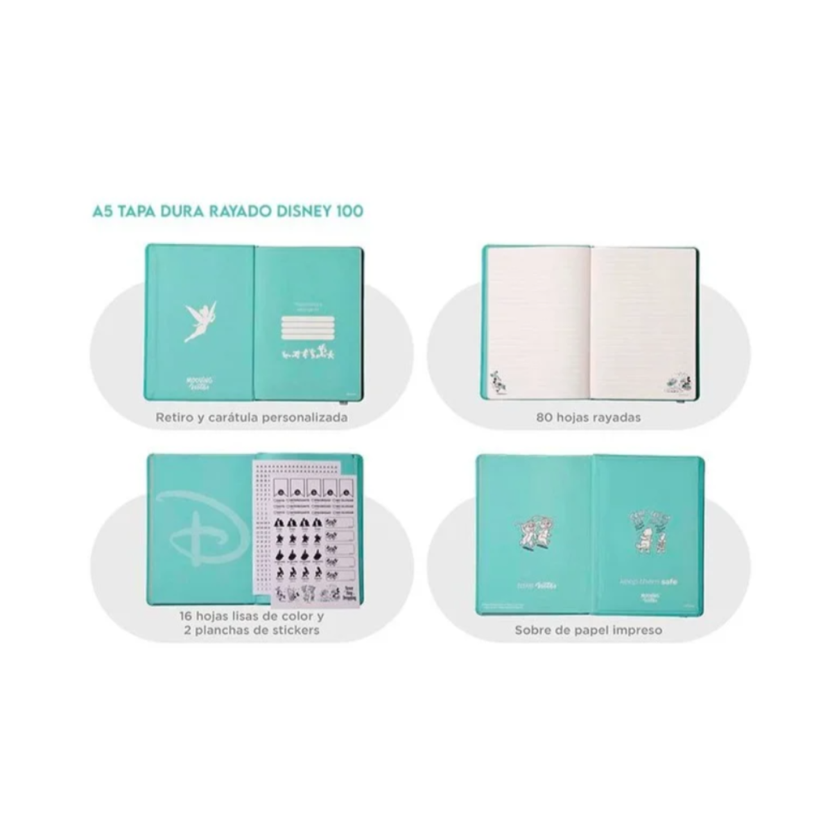 Cuaderno Notes A5 Tapa Dura Rayado Disney 100