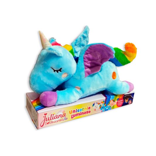 Peluche Unicornio Luminoso Juliana Color Celeste