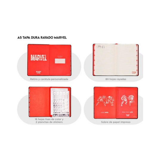 Cuaderno Notes A5 Tapa Dura Rayado Marvel