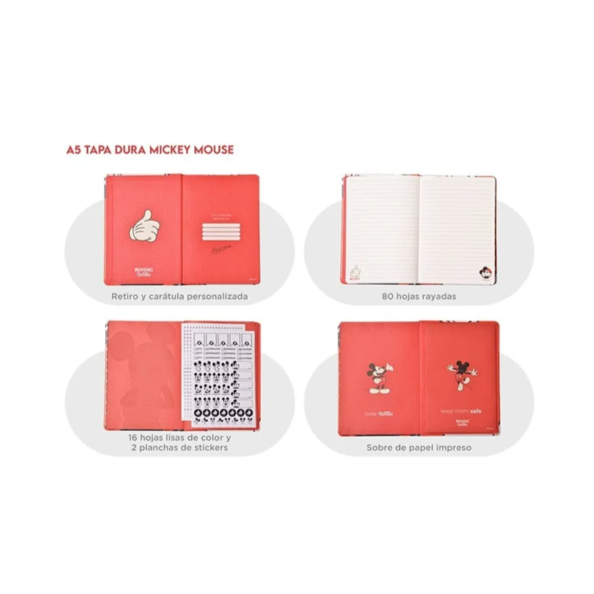 Cuaderno Notes A5 Tapa Dura Rayado Mickey Mouse