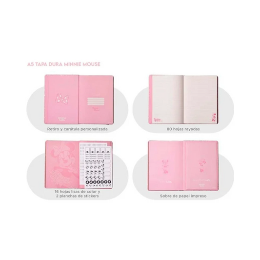 Cuaderno Notes A5 Tapa Dura Rayado Minnie Mouse