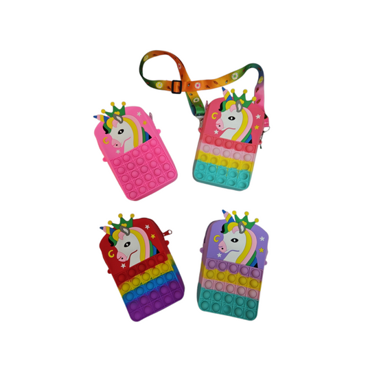 Cartera Pop It Rectangular Diseño Unicornio Con Correa