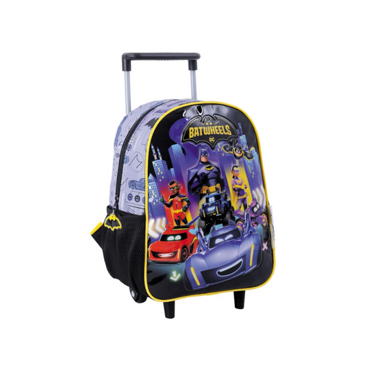 Mochila Con Carrito BatWheels Multipersonajes 12 Pulgadas