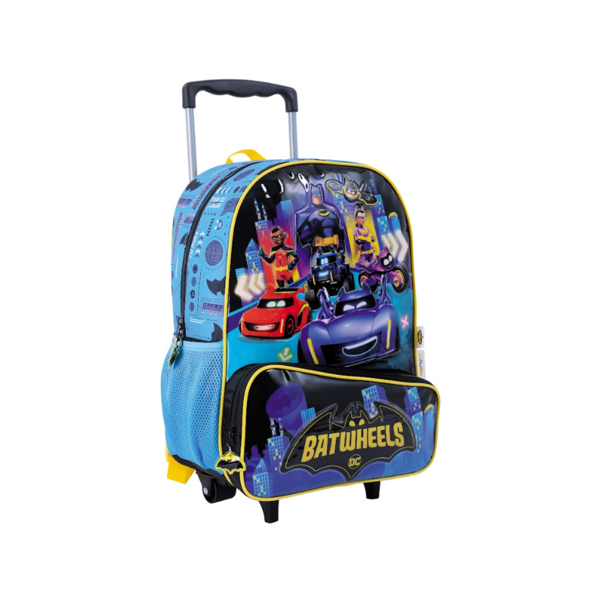 Mochila Con Carrito BatWheels Multipersonajes 16 Pulgadas