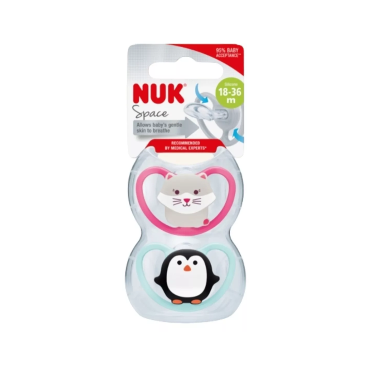 Set 2 Chupetes Space 18-36 Meses Gato Y Pingüino