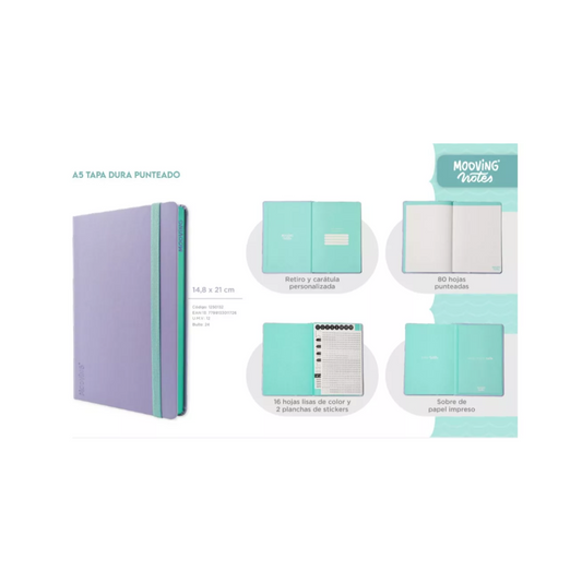 Cuaderno Notes A5 Tapa Dura Punteado Varios Colores