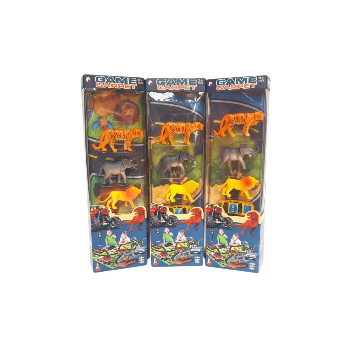 Set De Animales y Auto Con Alfombra