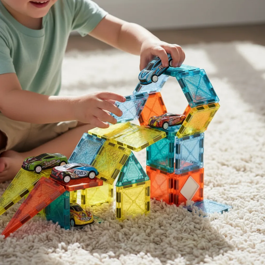 Juego Magnetico 48pcs con Pista De Carros + 8 autos.