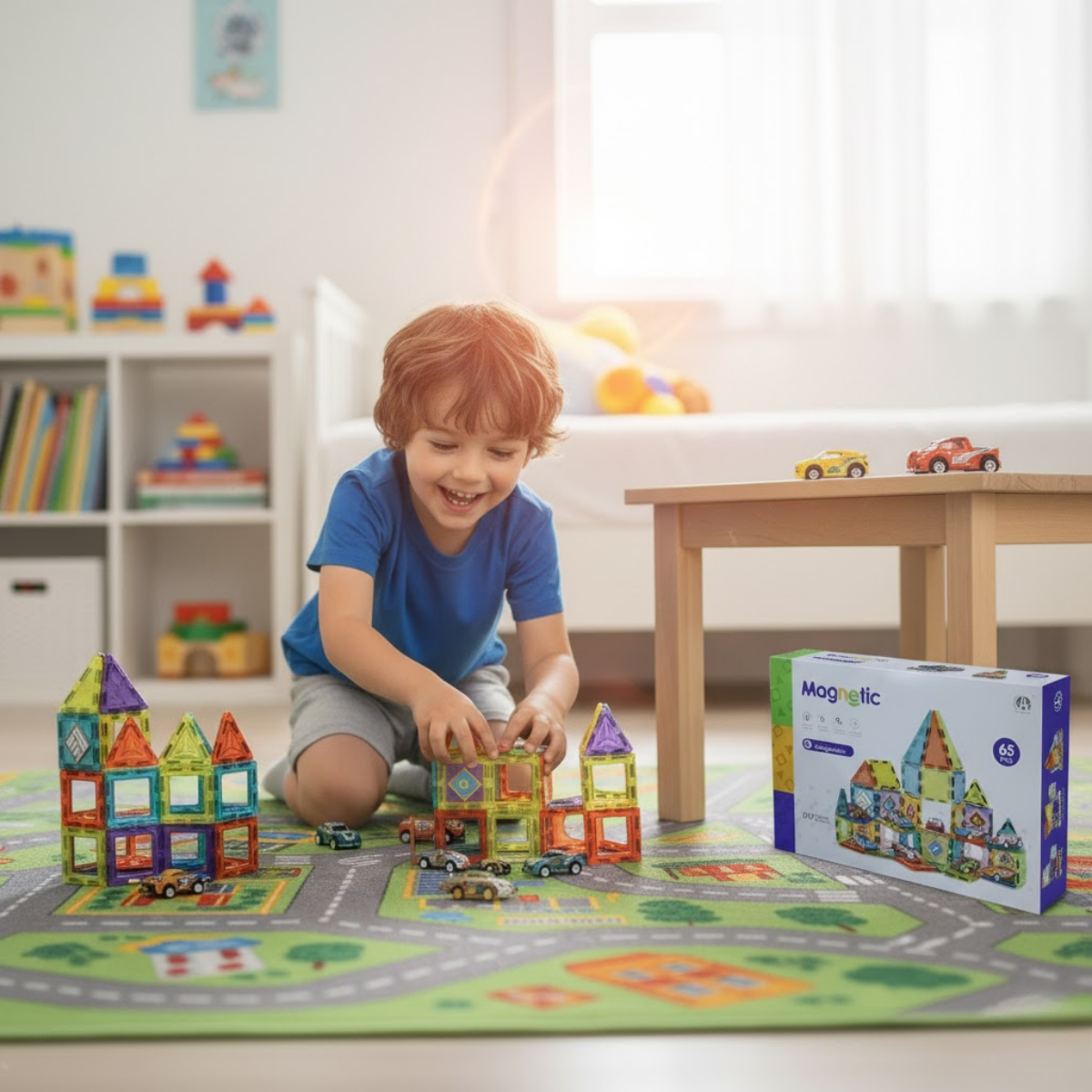 Set Magnético de Construcción 65 Piezas + 10 autos.