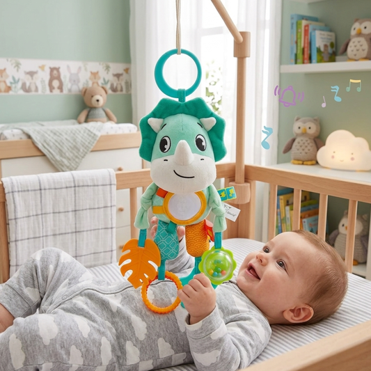 Peluche Colgante Sensorial Dinosaurio con Espejo y Sonajero