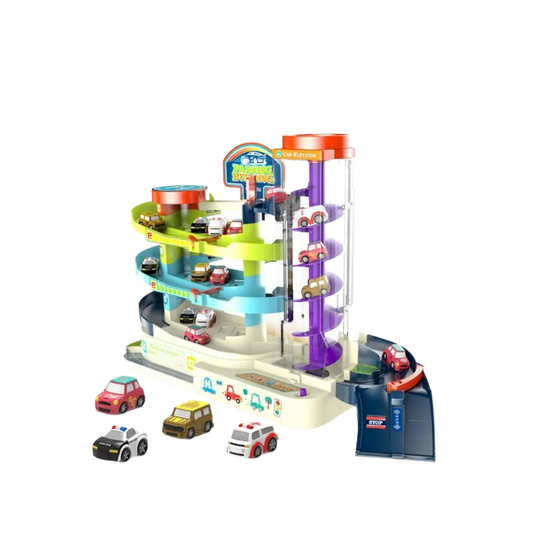 Pista de Autos con Accesorios. Modelo de Policia y Ambulancia