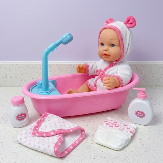 Muñeca Bebé con Bañera, Ducha y Accesorios
