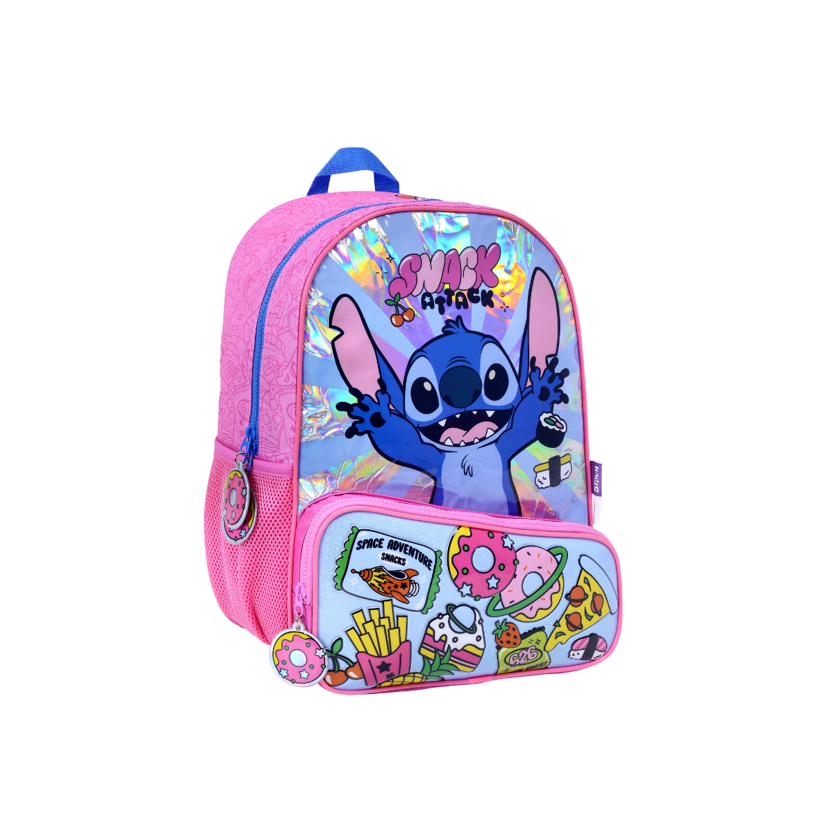 Mochila Espalda Stitch Snacks 16" Primaria – Azul/Rosa